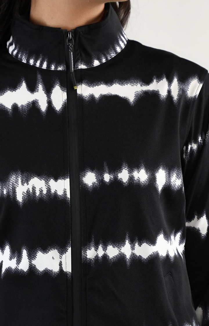 Women's Black and White Tie Dye Polyester Tracksuit