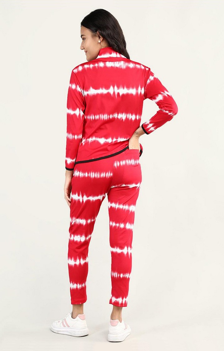 Women's Red and White Tie Dye Polyester Tracksuit