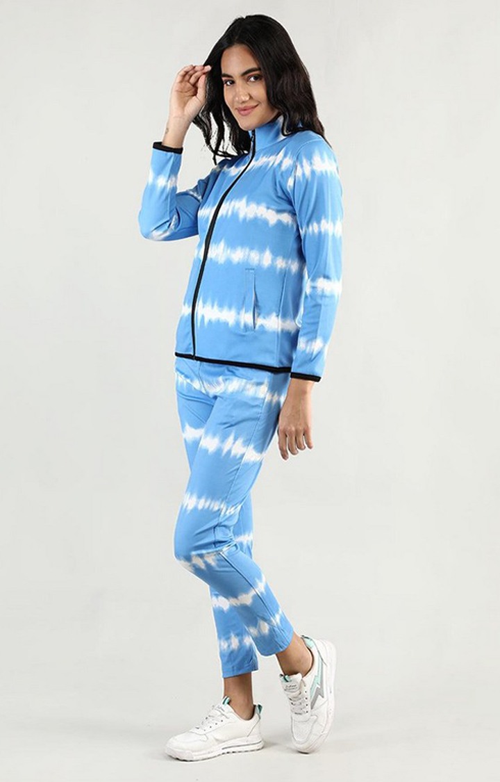 Women's Blue and White Tie Dye Polyester Tracksuit