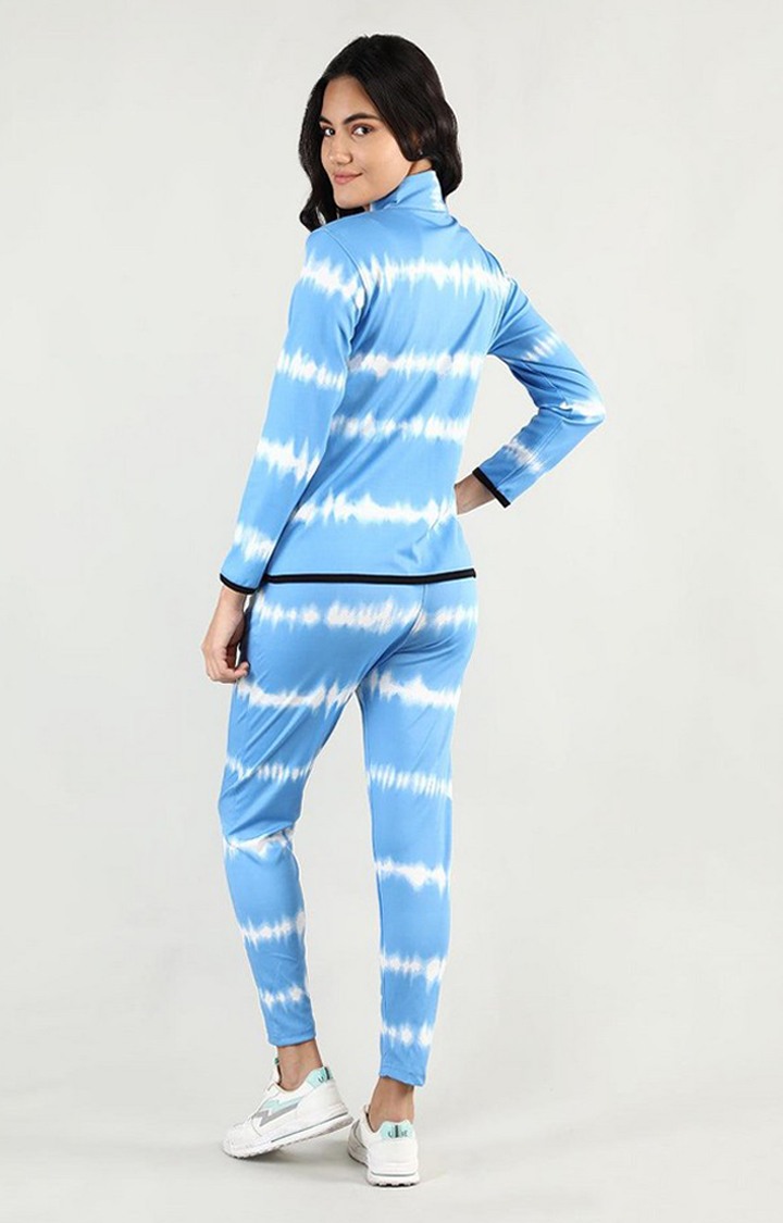 Women's Blue and White Tie Dye Polyester Tracksuit