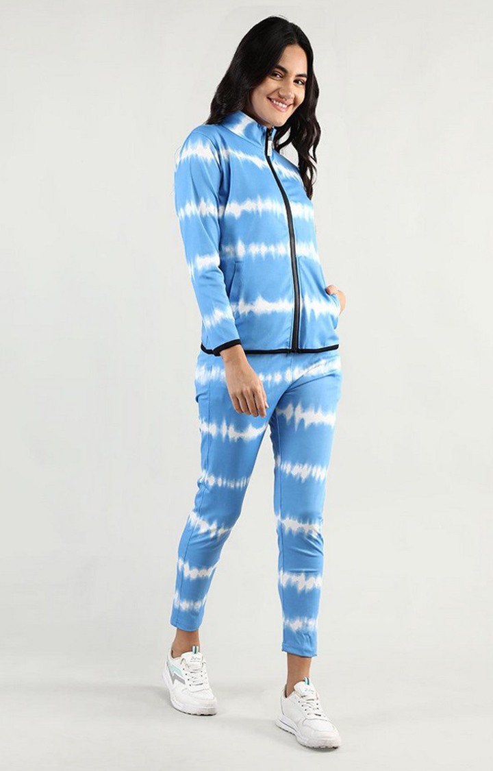 Women's Blue and White Tie Dye Polyester Tracksuit