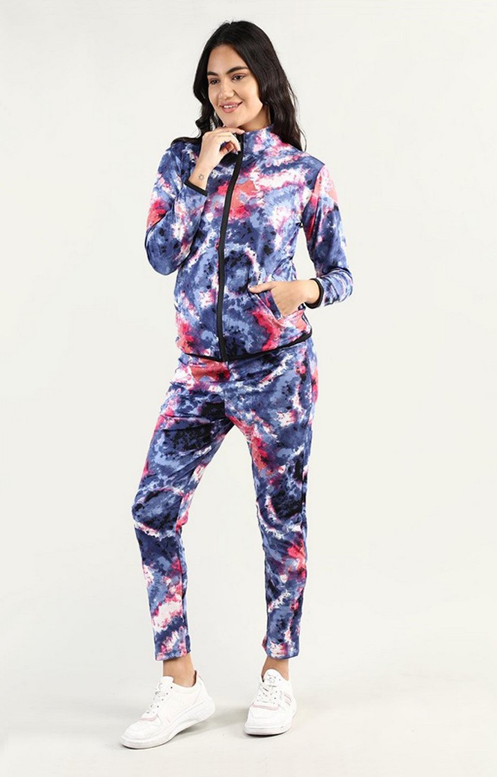 Women's Multicolor Tie Dye Polyester Tracksuit
