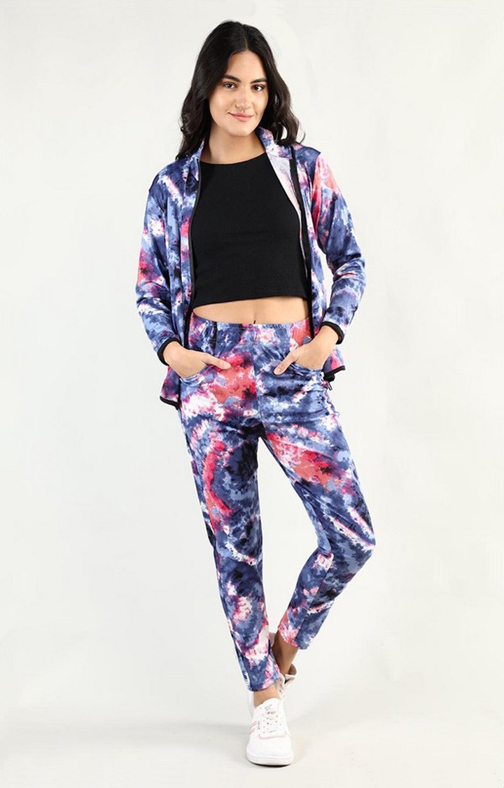 Women's Multicolor Tie Dye Polyester Tracksuit