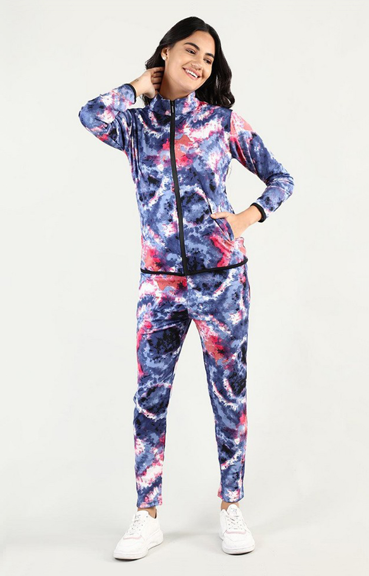 Women's Multicolor Tie Dye Polyester Tracksuit