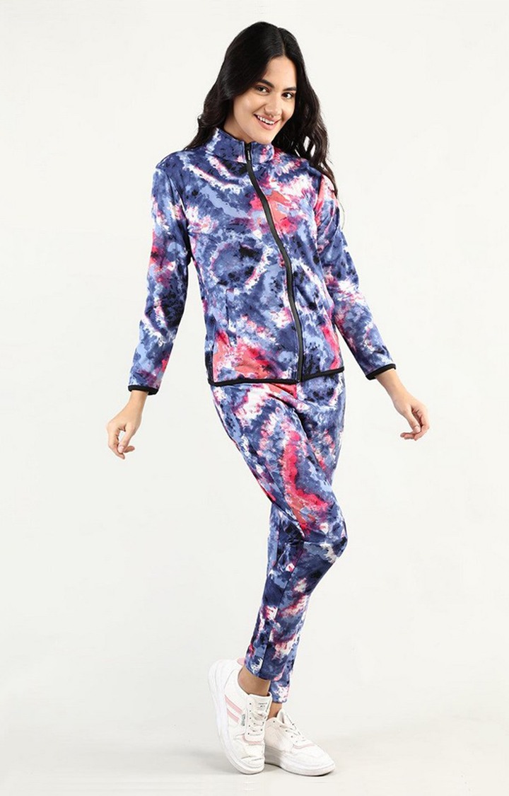 Women's Multicolor Tie Dye Polyester Tracksuit