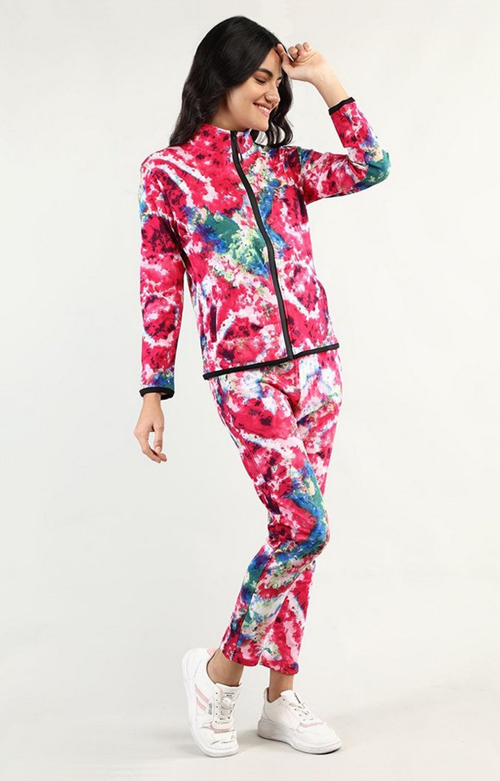 Women's Multicolor Tie Dye Polyester Tracksuit