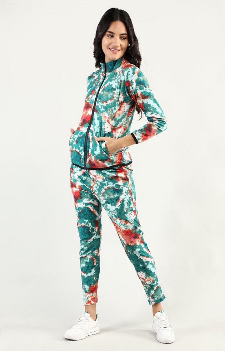 Women's Multicolor Tie Dye Polyester Tracksuit