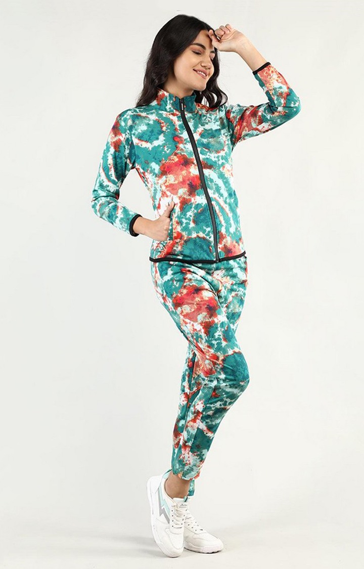 Women's Multicolor Tie Dye Polyester Tracksuit