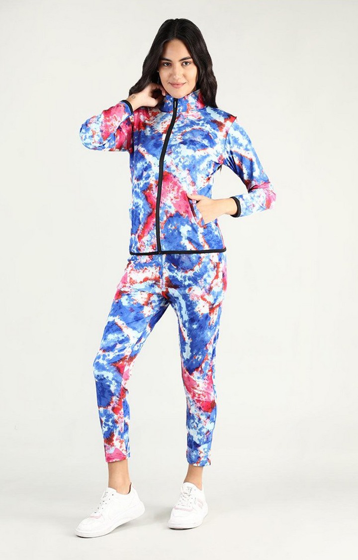 Women's Multicolor Tie Dye Polyester Tracksuit