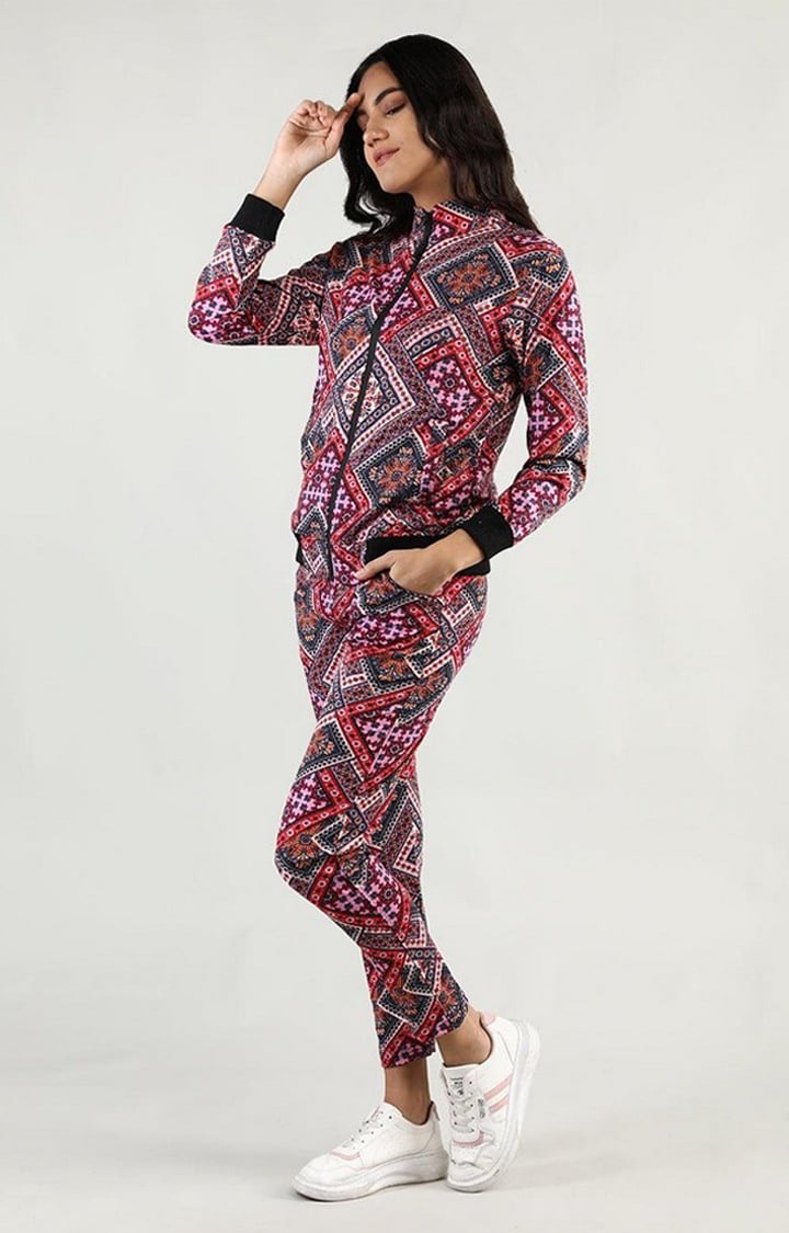 Women's Multicolor Printed Polyester Tracksuit