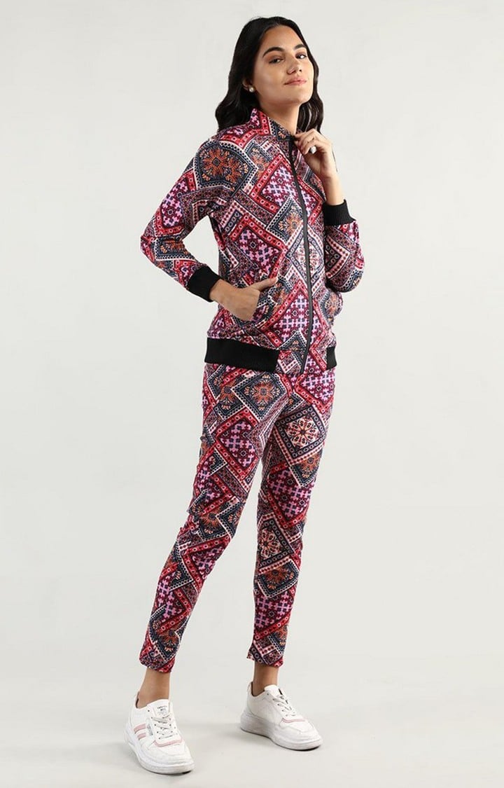 Women's Multicolor Printed Polyester Tracksuit