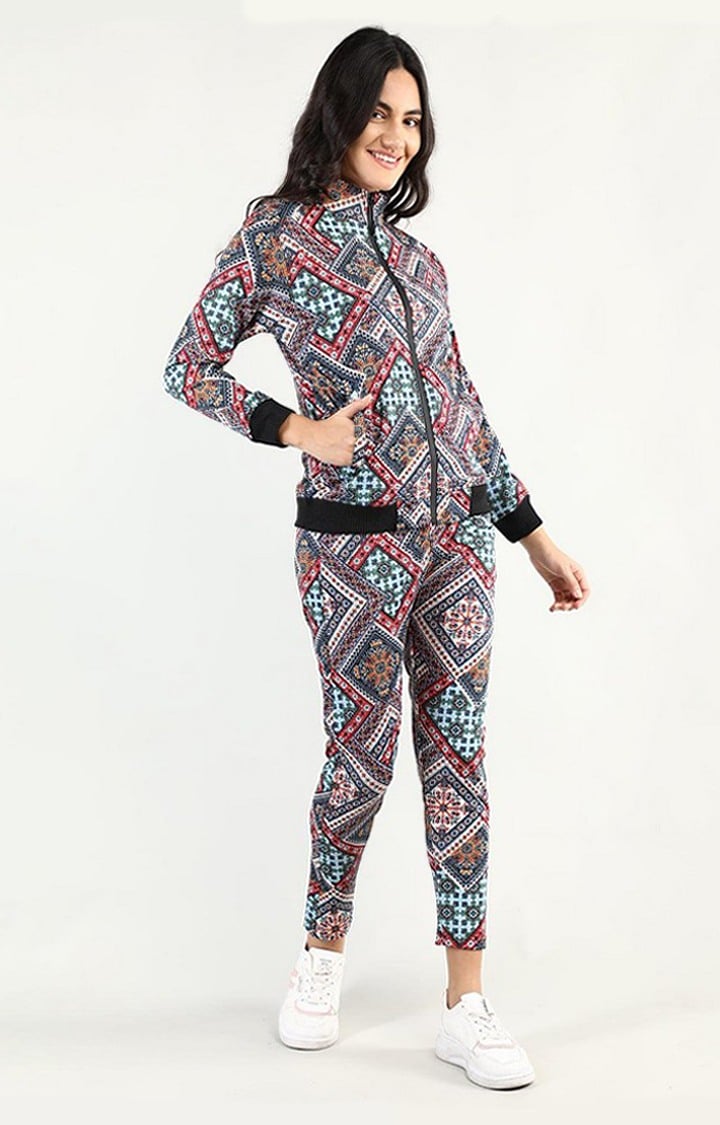 Women's Multicolor Printed Polyester Tracksuit