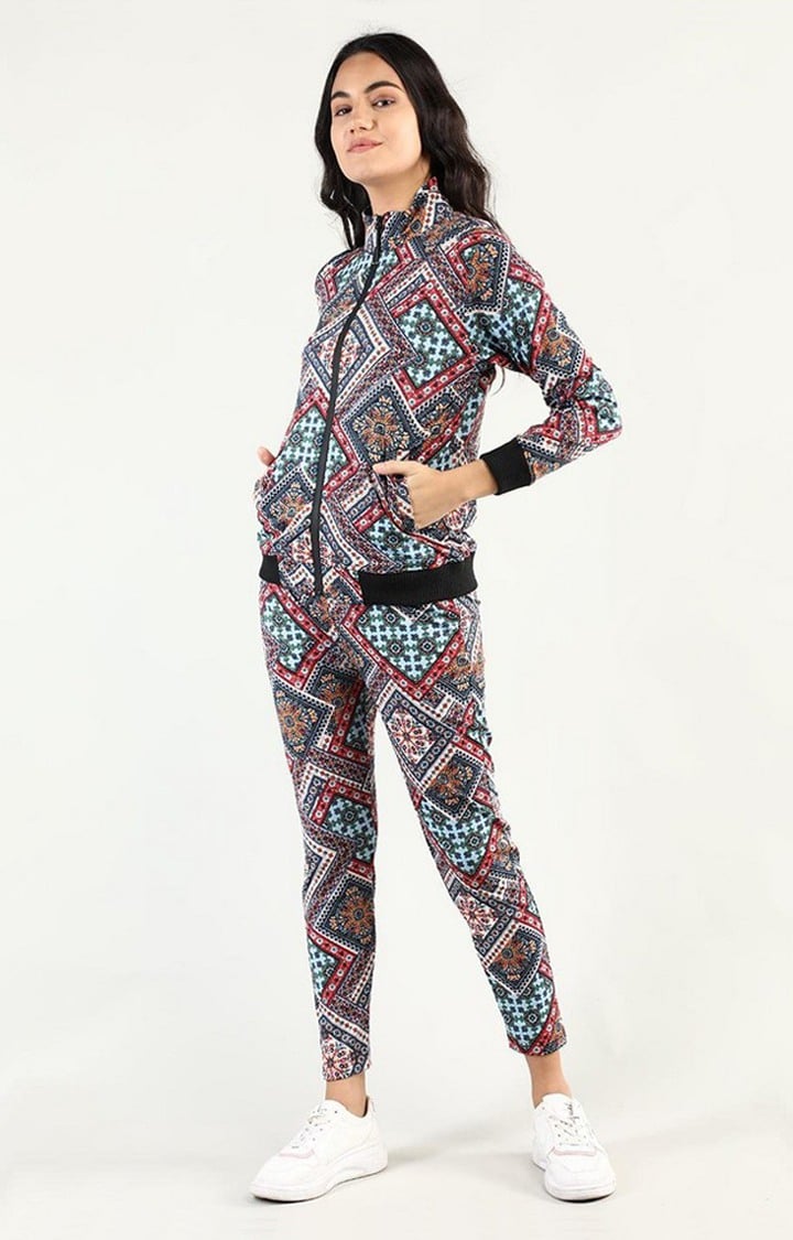 Women's Multicolor Printed Polyester Tracksuit