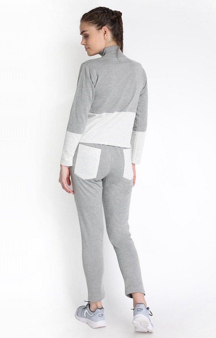 Women's Grey Colourblocked Polycotton Tracksuit