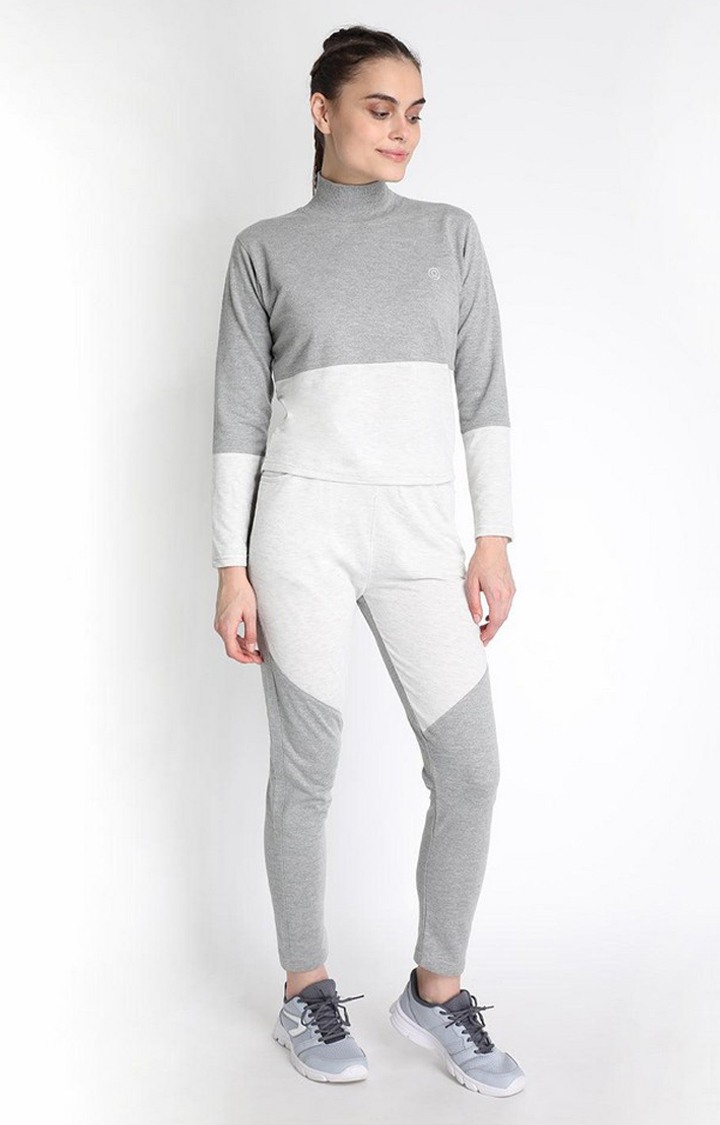 Women's Grey Colourblocked Polycotton Tracksuit