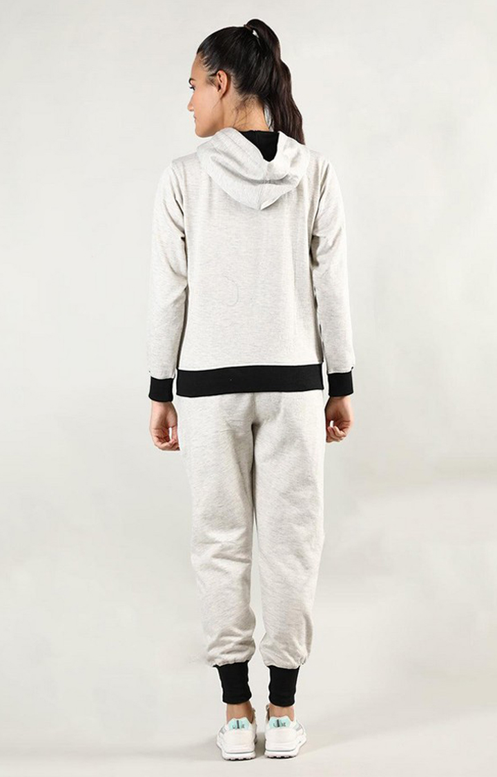 Women's Grey Melange Textured Polyester Tracksuit