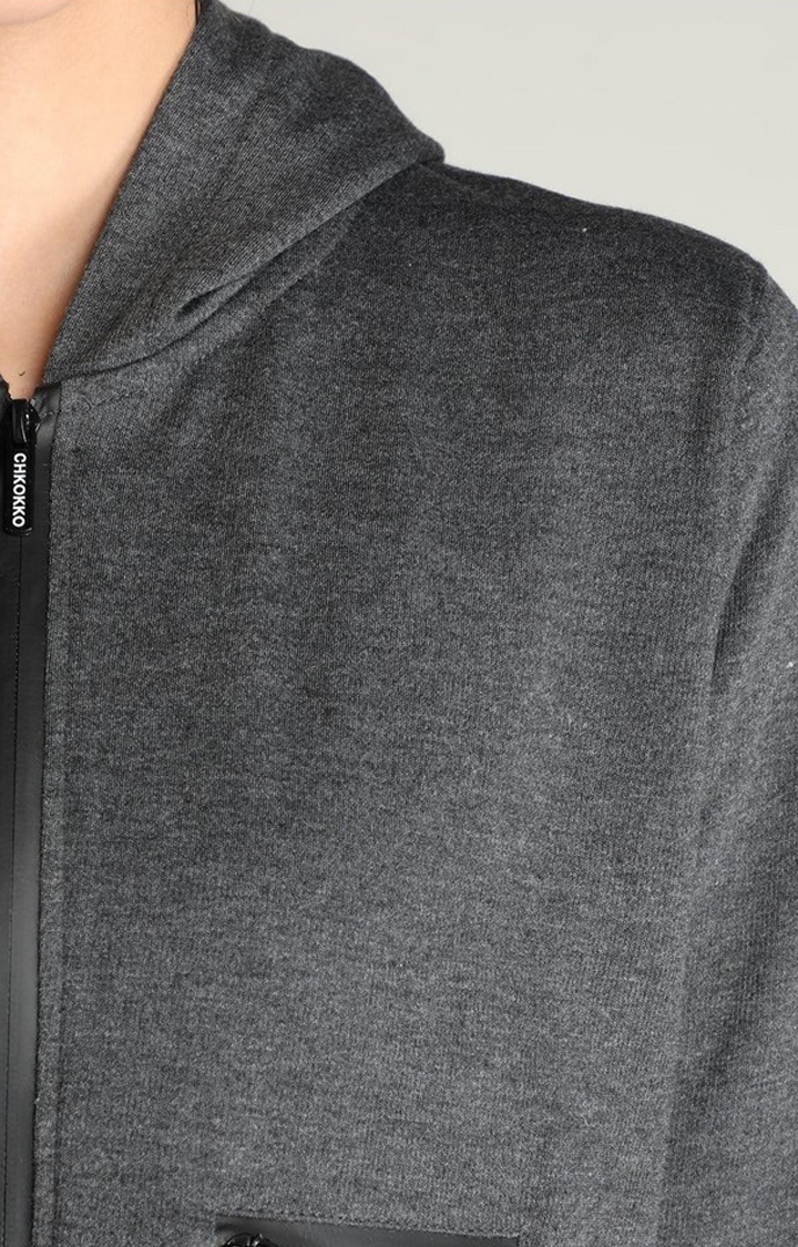 Women's Dark Grey Melange Textured Polyester Tracksuit