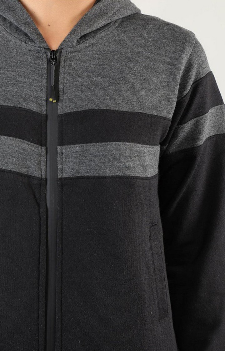 Women's Black and Grey Melange Textured Polyester Tracksuit