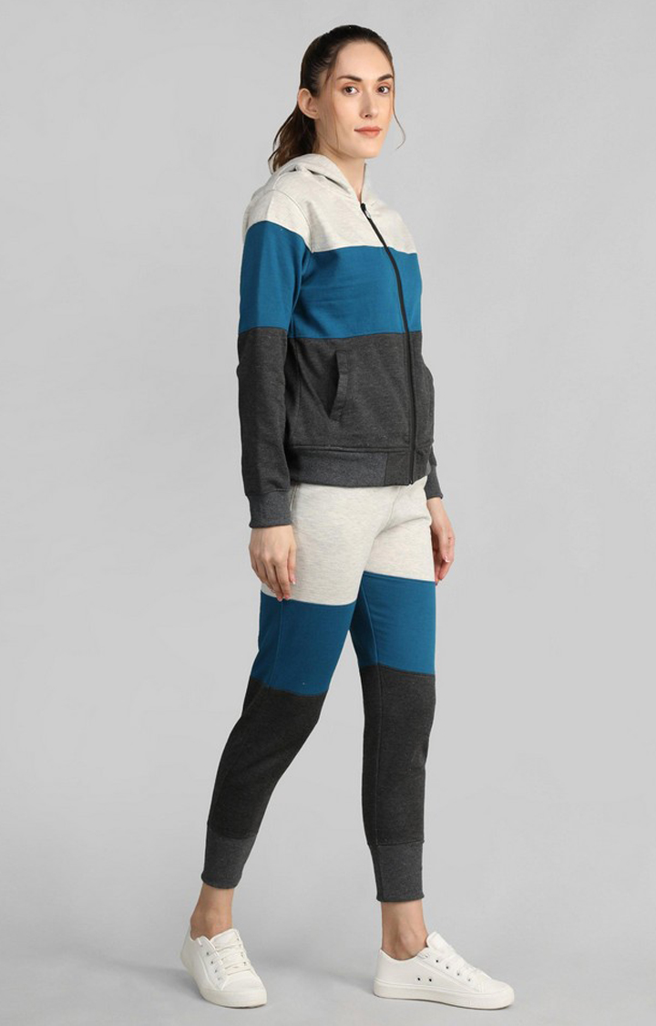 Women's Multicolor Colourblocked Polyester Tracksuit