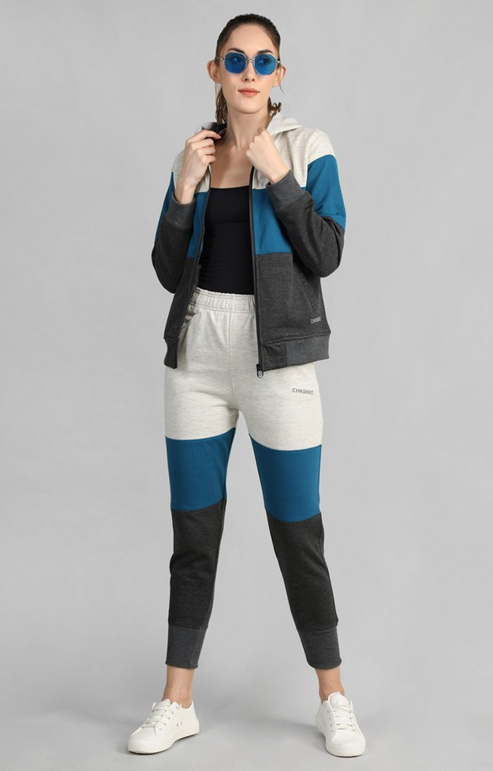 Women's Multicolor Colourblocked Polyester Tracksuit