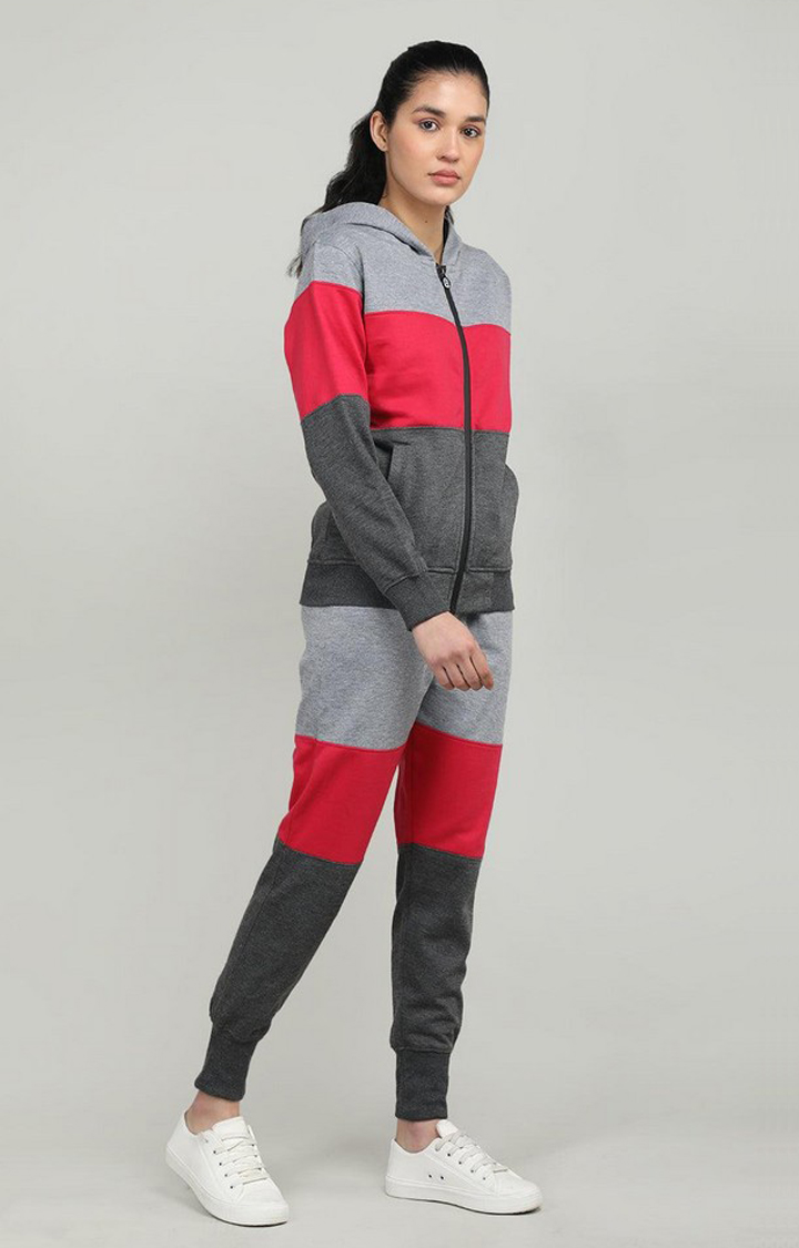 Women's Multicolor Colourblocked Polyester Tracksuit