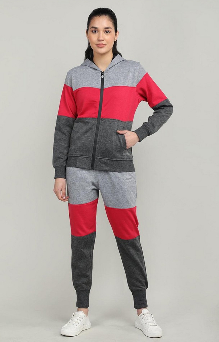 Women's Multicolor Colourblocked Polyester Tracksuit