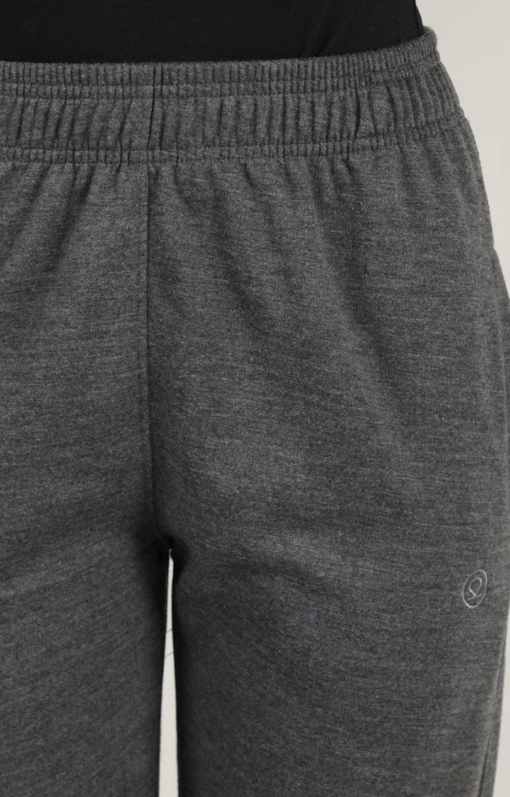 Women's Dark Grey Melange Textured Polyester Tracksuit