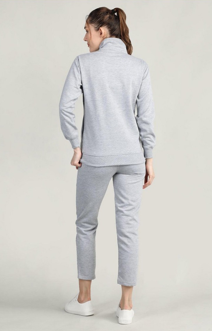 Women's Grey and Navy Blue Melange Textured Polyester Tracksuit
