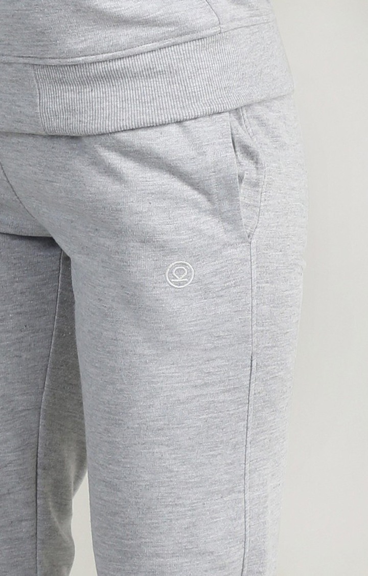 Women's Grey and Navy Blue Melange Textured Polyester Tracksuit