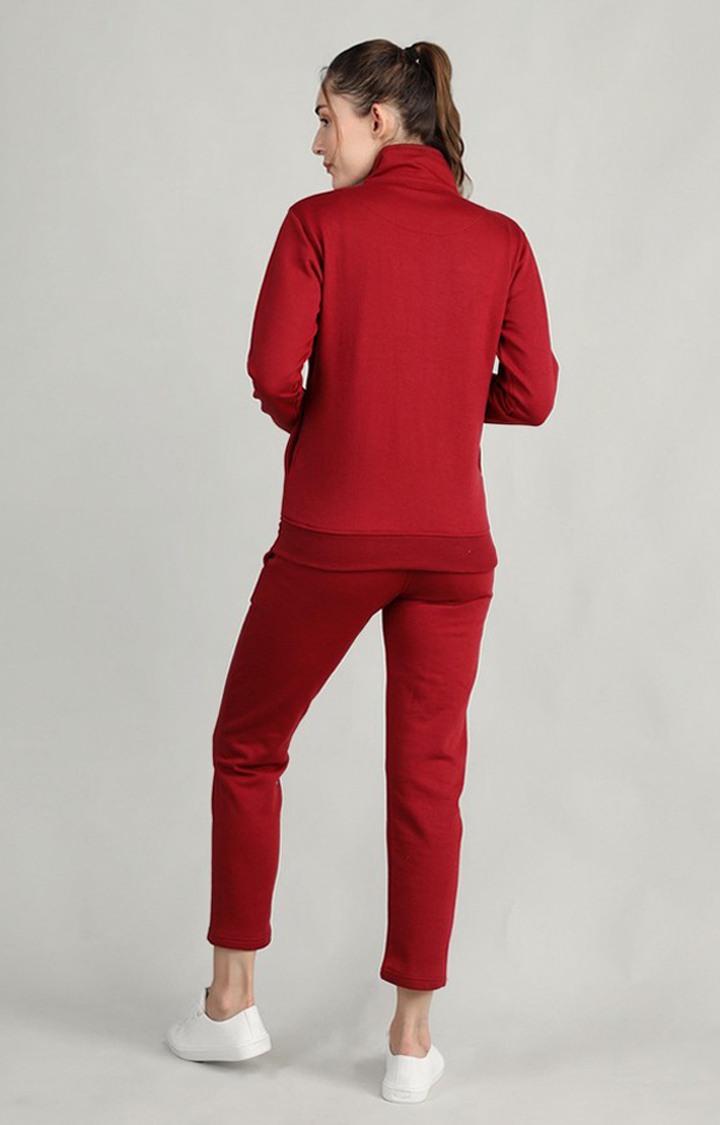 Women s Maroon and Grey Solid Polyester Tracksuit