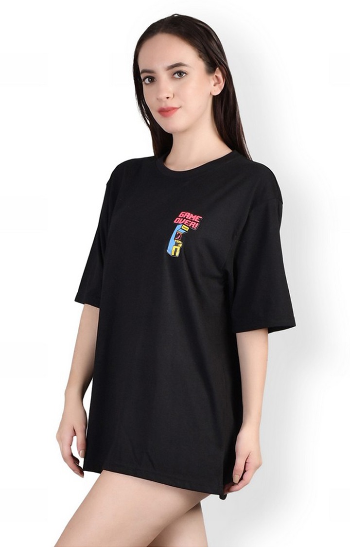 Game Over : Quirky Printed Oversized Women's Tees In Black Color