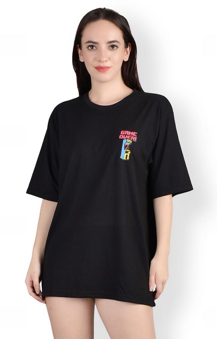 Weardo | Game Over : Quirky Printed Oversized Women's Tees In Black Color