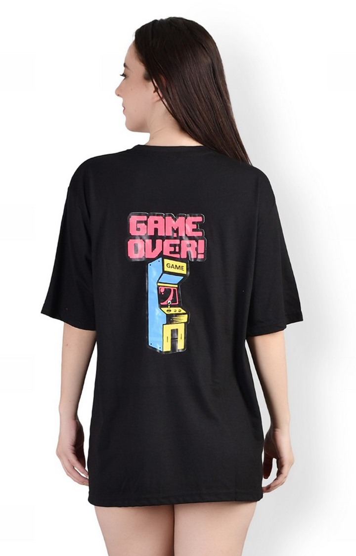 Game Over : Quirky Printed Oversized Women's Tees In Black Color