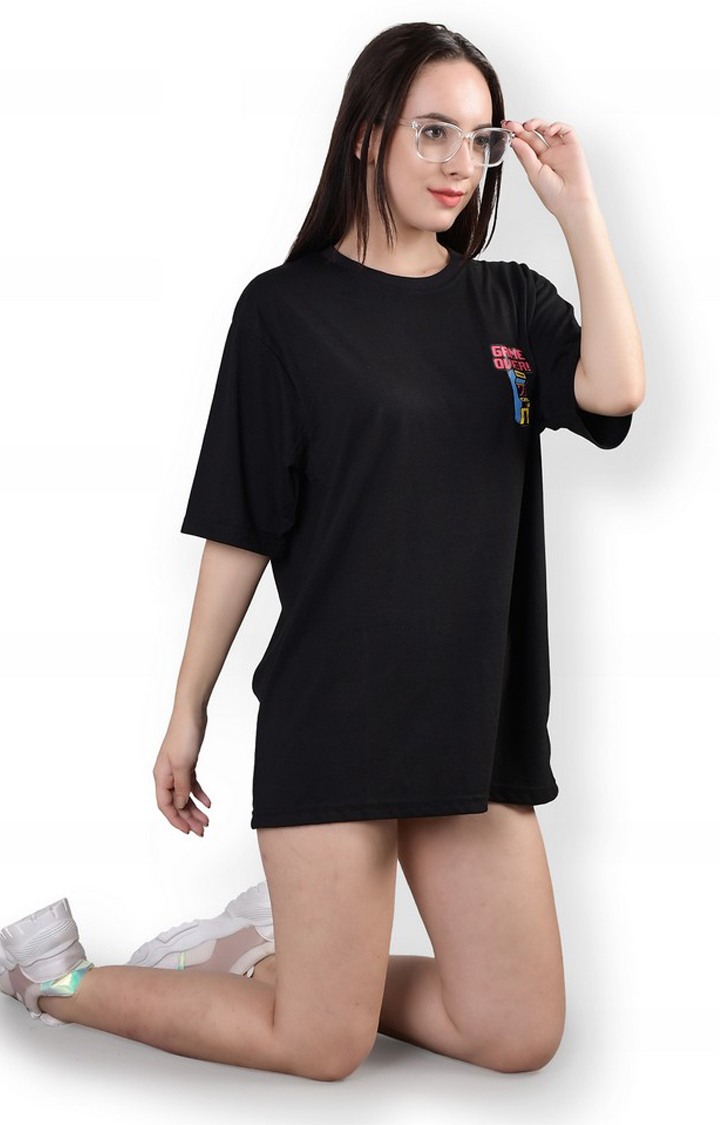 Game Over : Quirky Printed Oversized Women's Tees In Black Color