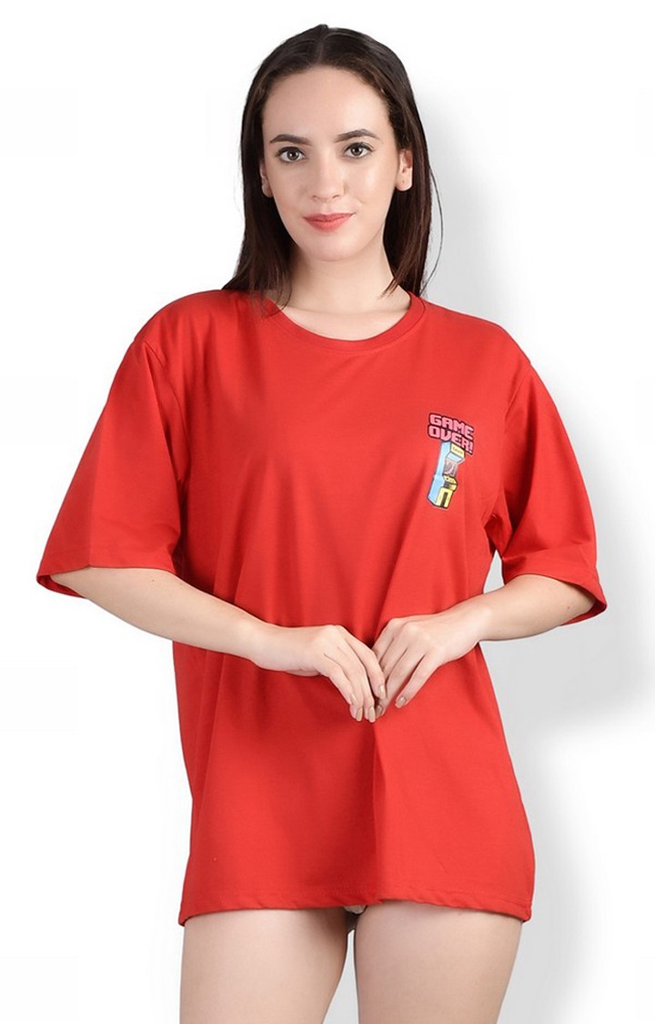Weardo | Game Over : Quirky Printed Oversized Women's Tees In Red Color