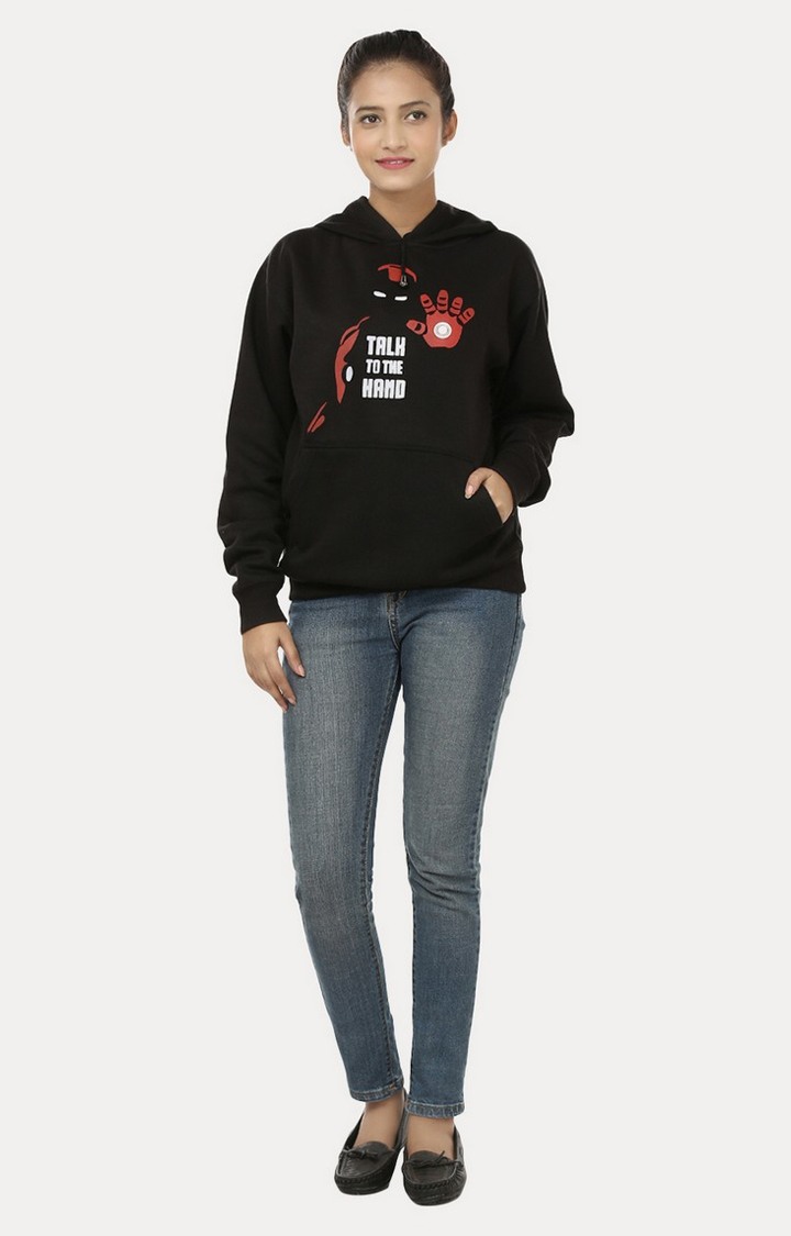 Women's Black Acrylic Printed Hoodies