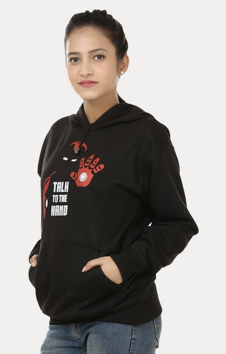 Women's Black Acrylic Printed Hoodies