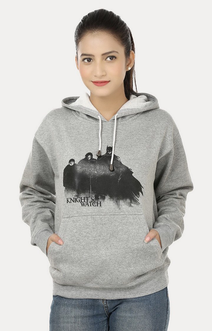Weardo | Women's Grey Acrylic Printed Hoodies