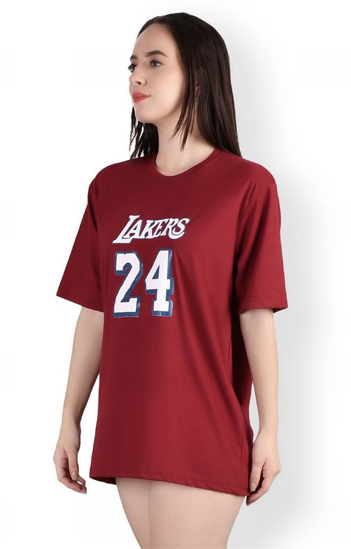 Lakers : Quirky Printed Oversized Women's Tees In Maroon Color