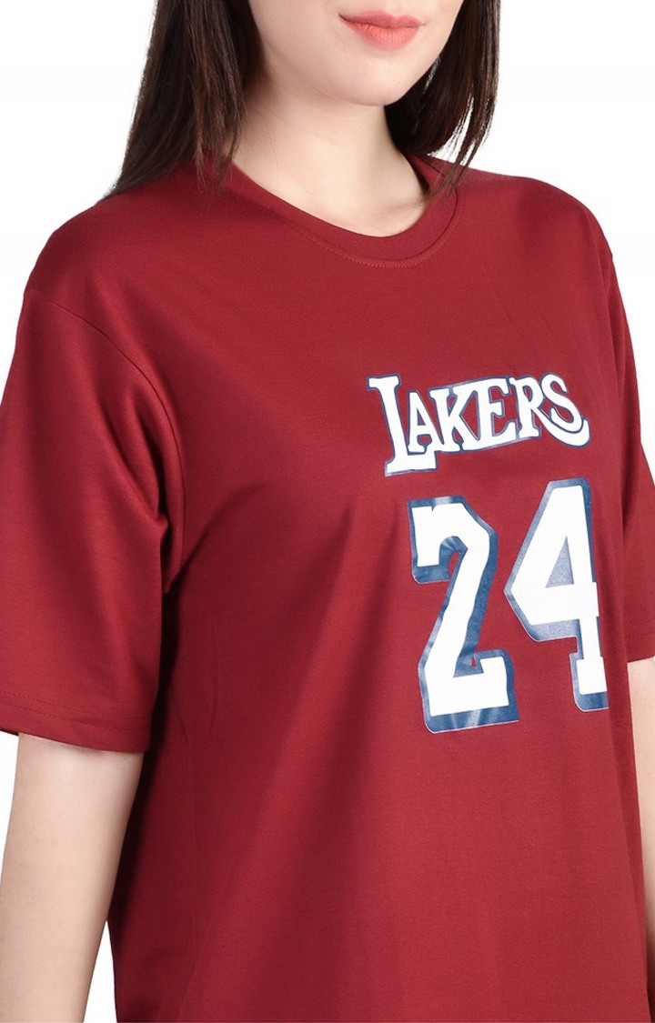 Lakers : Quirky Printed Oversized Women's Tees In Maroon Color