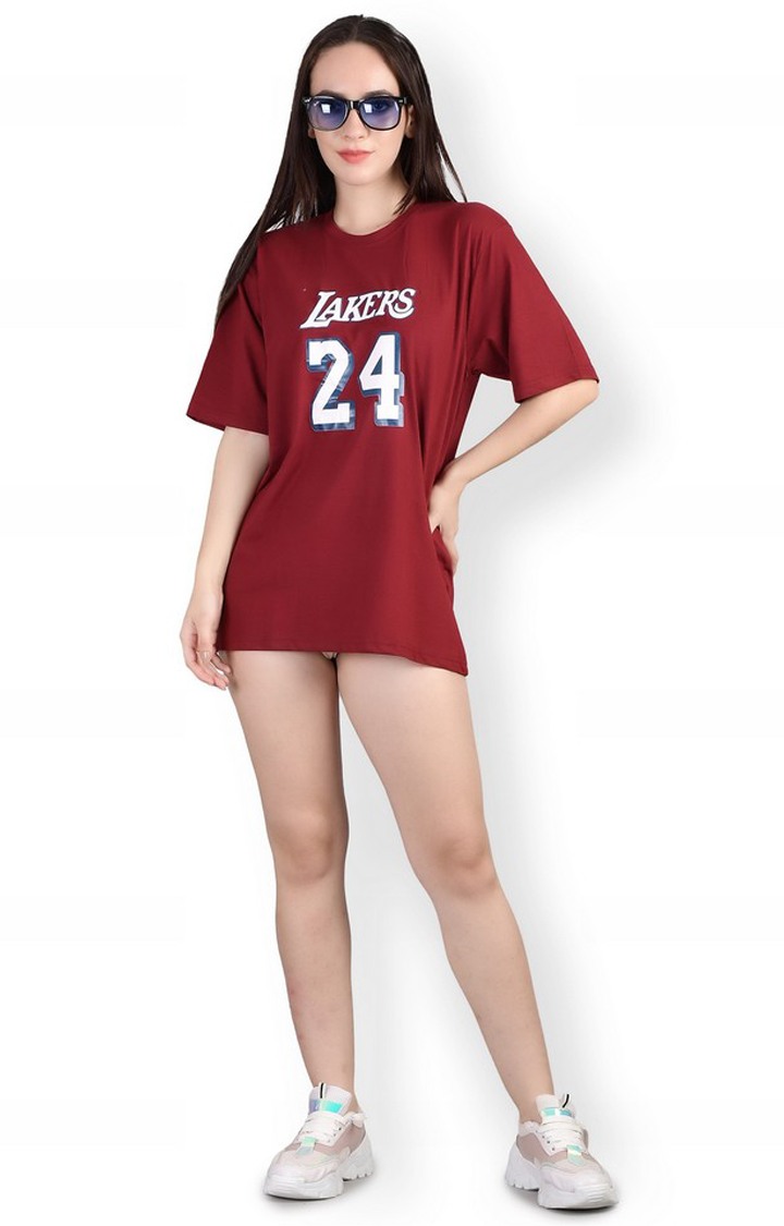 Lakers : Quirky Printed Oversized Women's Tees In Maroon Color