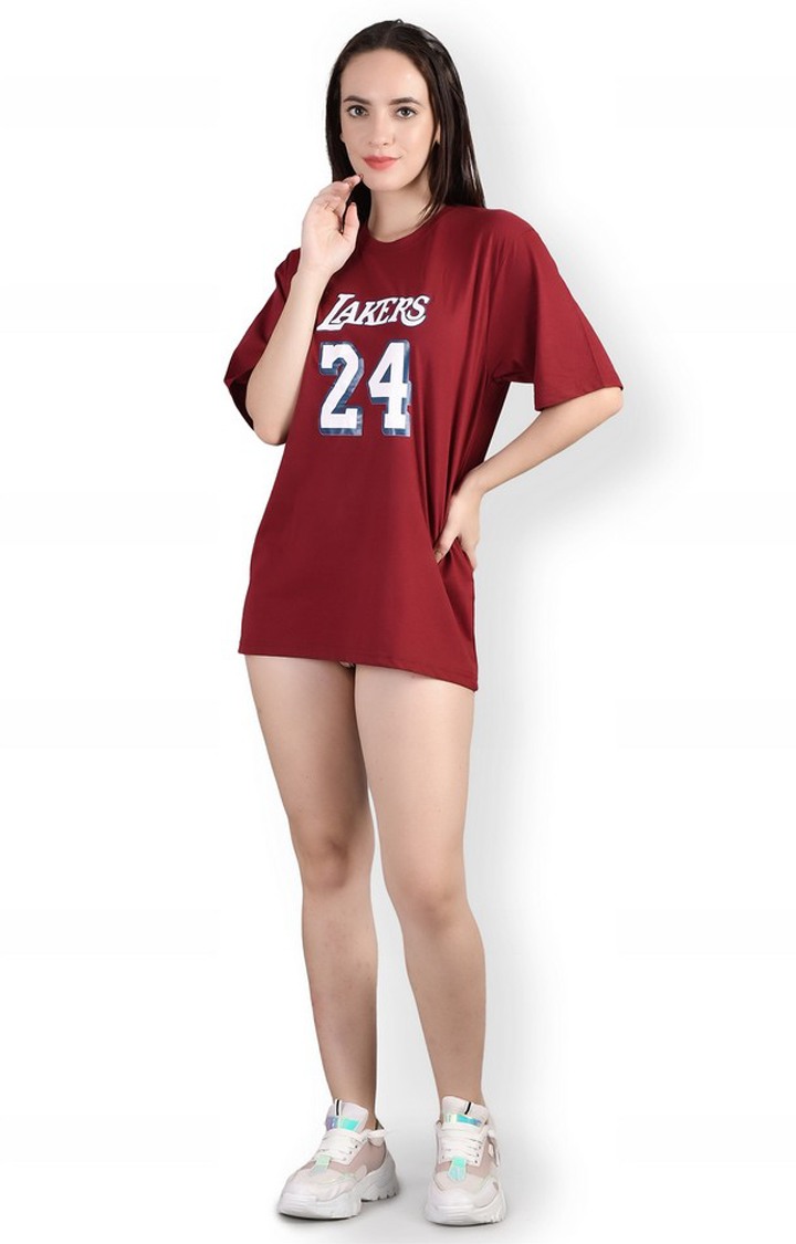 Lakers : Quirky Printed Oversized Women's Tees In Maroon Color