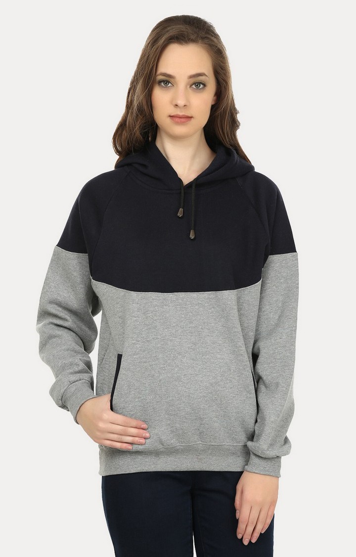 Weardo | Women's Blue Acrylic Colourblock Hoodies