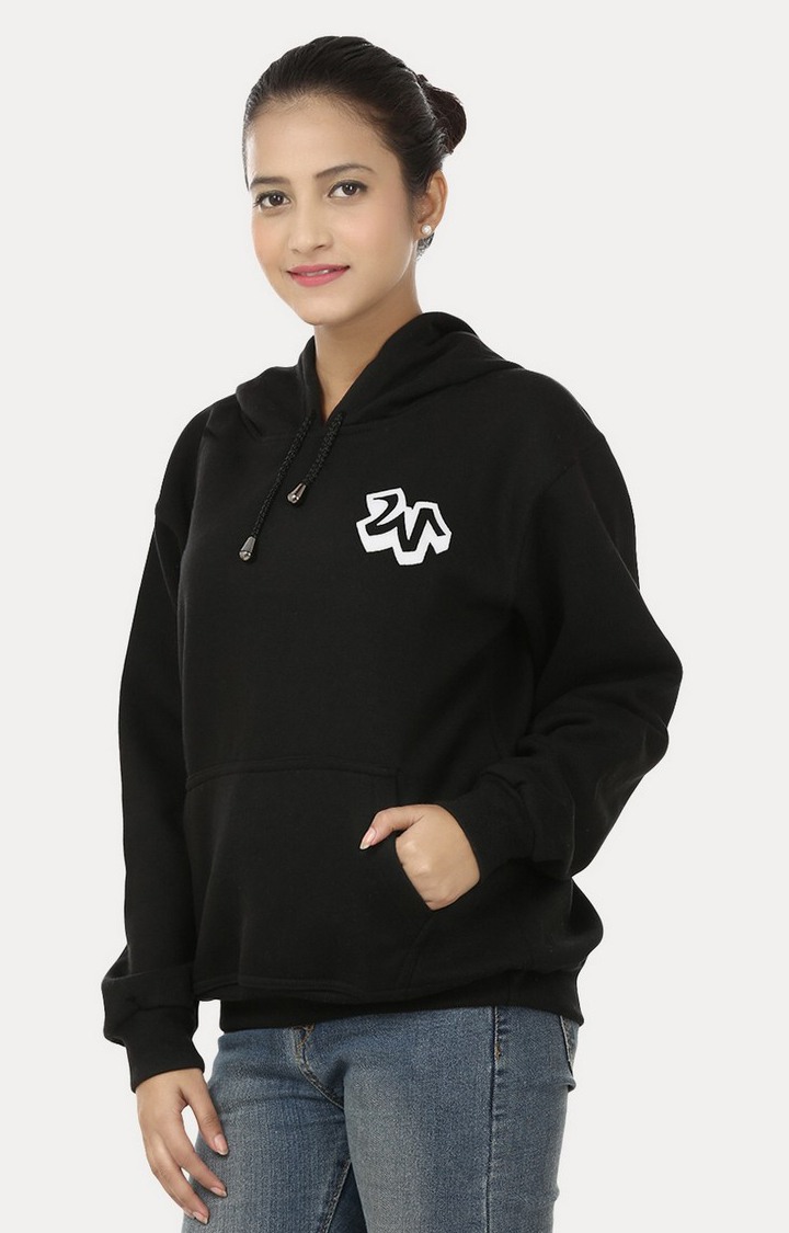 Women's Black Acrylic Solid Hoodies