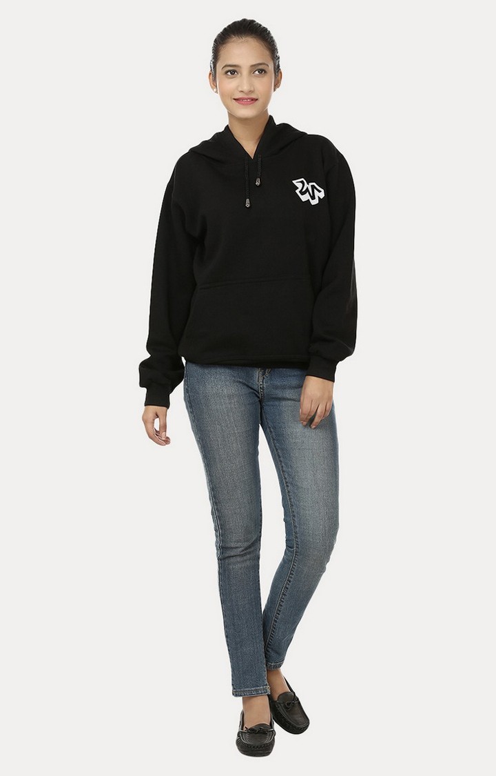 Women's Black Acrylic Solid Hoodies