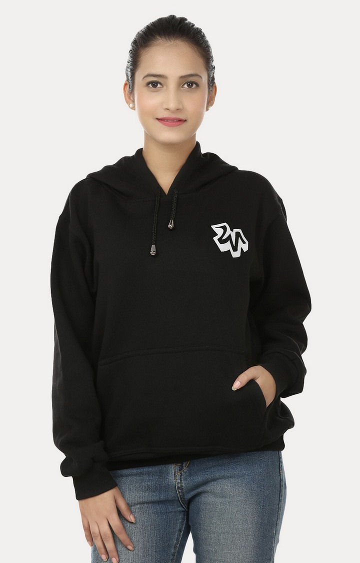 Weardo | Women's Black Acrylic Solid Hoodies