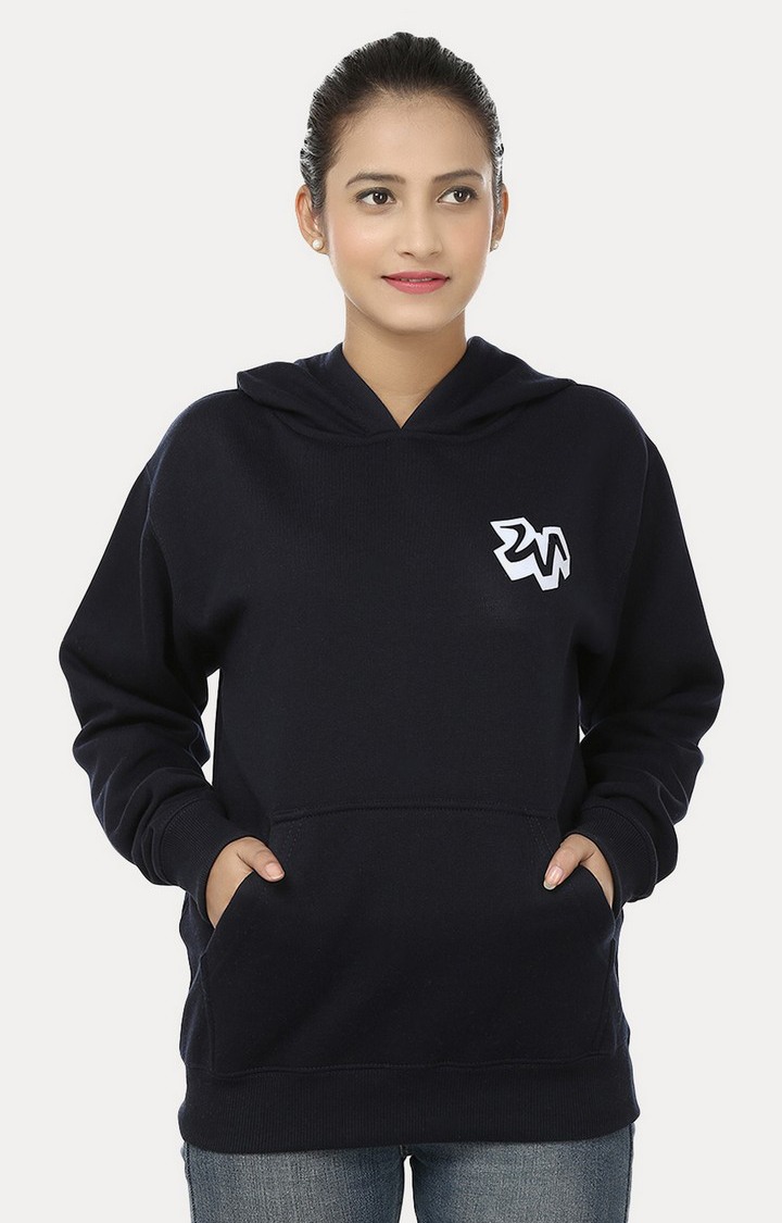 Weardo | Women's Blue Acrylic Solid Hoodies