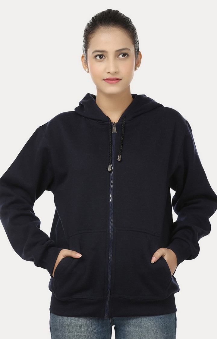 Weardo | Women's Blue Acrylic Solid Hoodies
