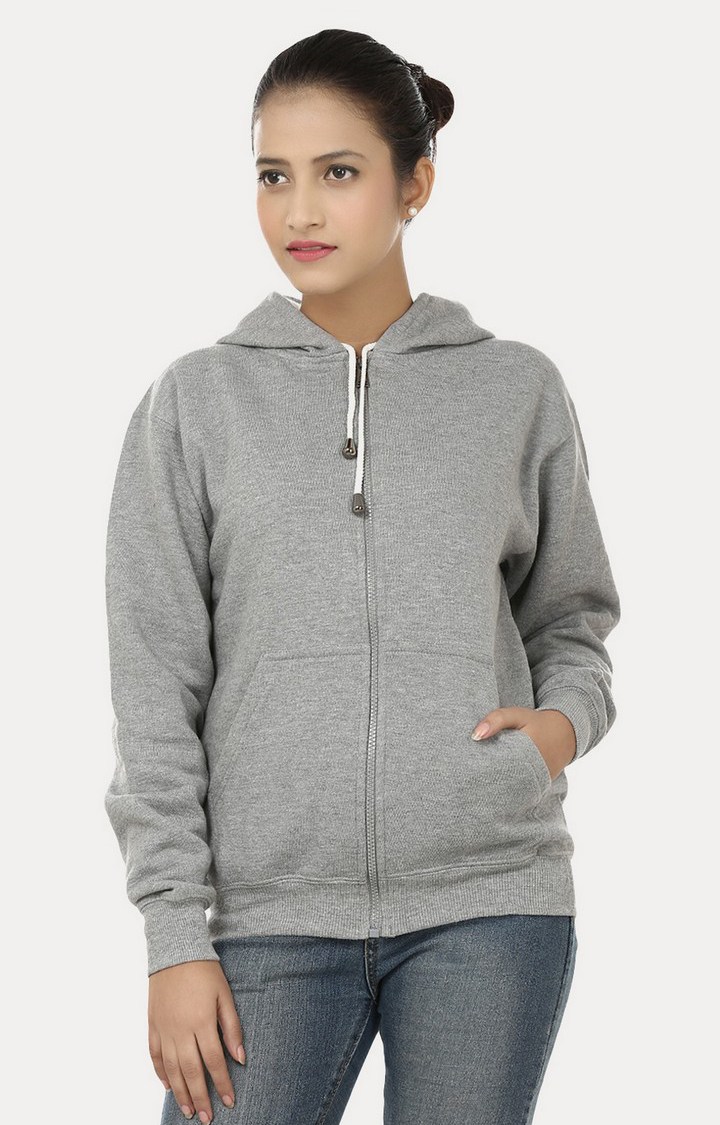 Weardo | Women's Grey Acrylic Melange Hoodies