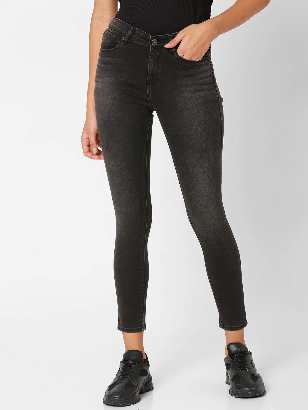 spykar | Women's Black Cotton Straight Jeans 0